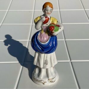 Occupied Japan Antique Hand-Painted Figurine - Colonial Lady Woman with Basket